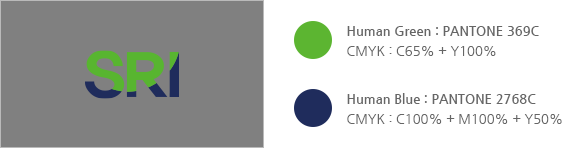 Human Green : PANTONE 369C CMYK : C65% + Y100% / Human Blue : PANTONE 2768C CMYK : C100% + M100% + Y50%